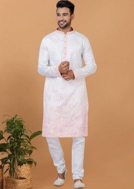 White Embroidered Chanderi Mens kurta Pajama 