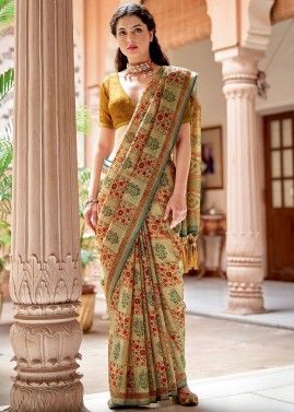 Multicolor Woven & Printed Banarasi Silk Saree