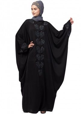 Black Readymade Sequined Kaftan Style Abaya