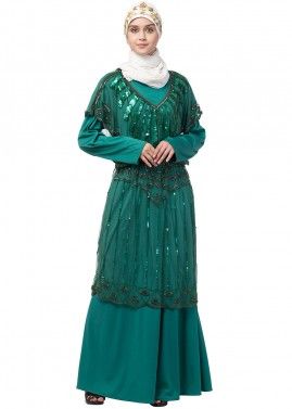 Green Sequined Readymade Abaya