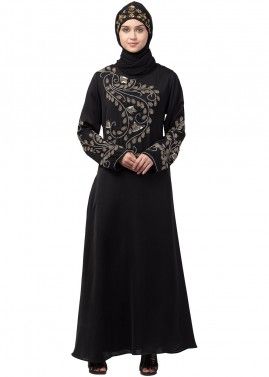 Black Readymade Stone Embellished Abaya