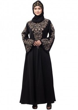 Black Readymade Abaya With Resham Embroidery