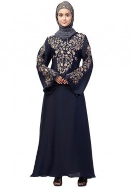 Blue Resham Embroidered Readymade Abaya