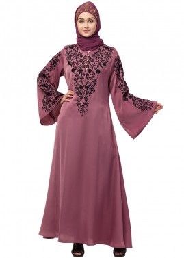 Pink Resham Embroidered Readymade Abaya