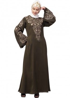 Readymade Green Resham Embroidered Abaya