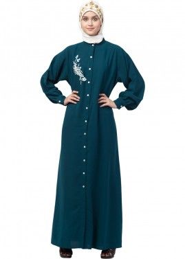 Blue Buttoned Front Readymade Abaya