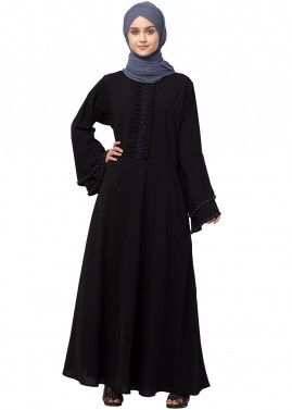 Black Readymade Bell Sleeved Abaya