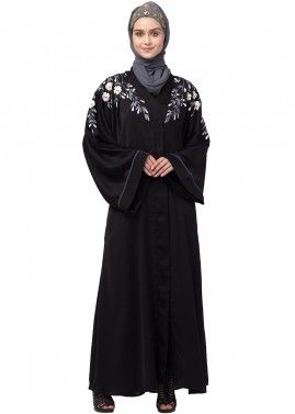 Black Readymade Resham Embroidered Abaya
