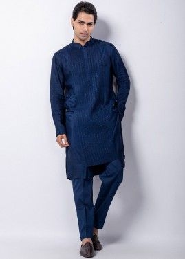 Readymade Blue Embellished Kurta Pajama Set