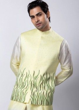 Readymade Yellow Embroidered Nehru Jacket