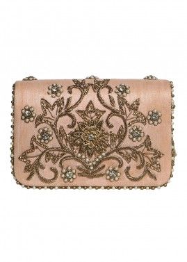 Pink Stone Embellished Front Flap Satin Bag