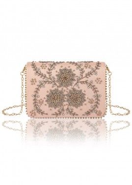 Pink Beads Embellished Satin Sling Bag