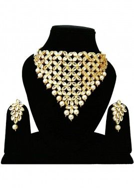 Golden Stone Studded Kundan Necklace Set