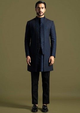 Blue Kurta Pant & Embroidered Mens Jacket