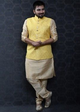 Golden Kurta Pajama & Yellow Nehru Jacket