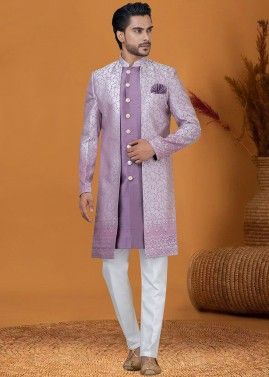 Purple Woven Jacket Style Indo Western Sherwani