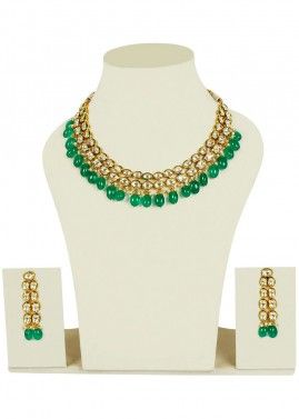 Green Pearl And Golden Kundan Bridal Necklace Set