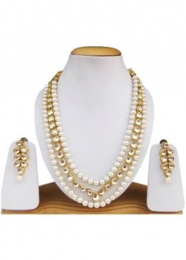 Multilayer Pearl White And Kundan Necklace Set