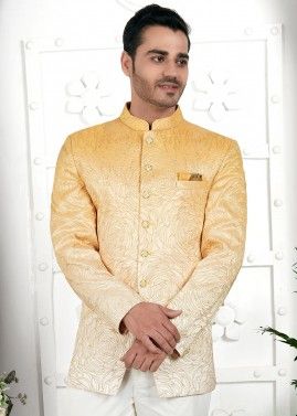 Shaded Yellow Embroidered Bandhgala Jodhpuri Jacket