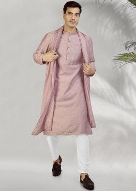Purple Embroidered Kurta Pajama In Chanderi