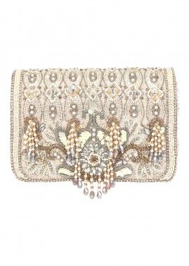 Golden Embroidered Silk Clutch Bag