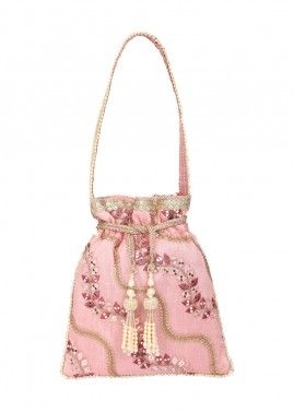 Pink Embroidered Silk Potli Bag