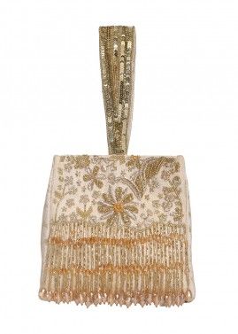 Golden Embellished Silk Clutch Bag