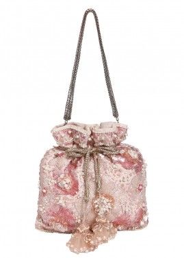 Pink Silk Embroidered Potli Bag