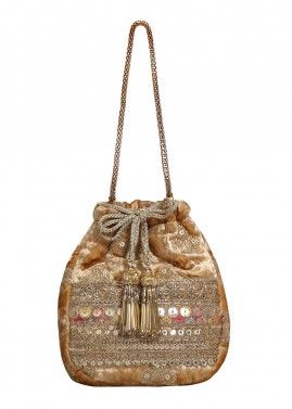 Golden Thread Embroidered Potli Bag