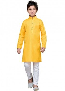 Readymade Yellow Kids Kurta Pajama in Cotton