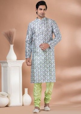 Multicolor Readymade Digital Printed Mens Kurta Pajama In Cotton