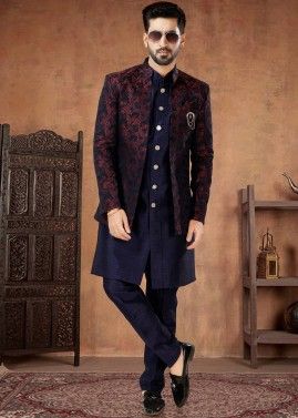 Readymade Mens Silk Indowestern Sherwani & Jacket In Blue