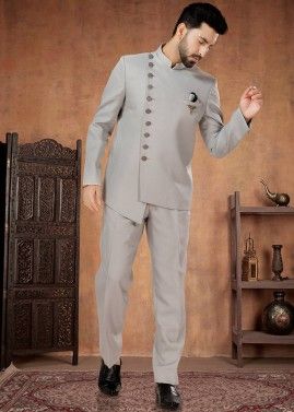 Readymade Mens Rayon Bandh gala Jodhpur Suit In Grey