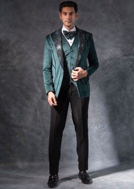 Green Embroidered Mens Tuxedo Suit