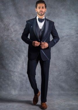 Navy Blue Readymade Tuxedo Set For Men