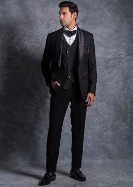 Black Readymade Tuxedo Suit For Men