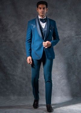 Blue Readymade Embroidered Tuxedo Suit