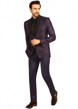 Purple Woven Tuxedo Suit
