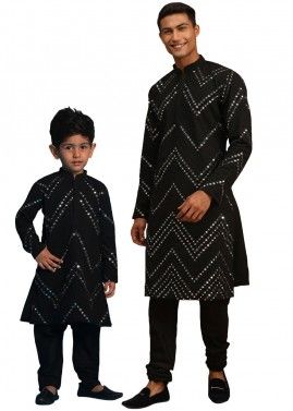 Black Embroidered Father & Son Kurta Pajama