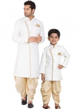 Father & Son White Indo Western Sherwani With Dhoti
