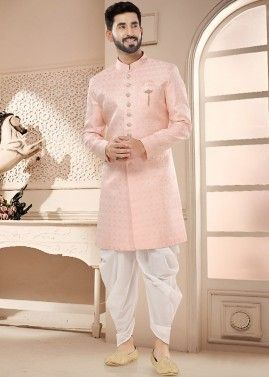 Pastel Pink Readymade Indowestern Dhoti & Sherwani Suit