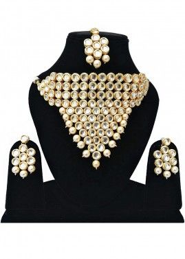 Golden Stone Studded Kundan Necklace Set