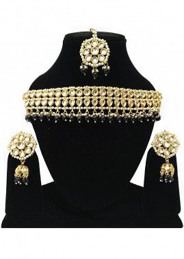 Black Golden Beaded Choker Necklace Set