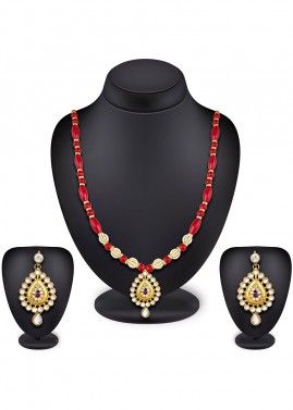 Red Pearl Studded Necklace Set