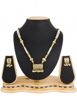 Golden Beads and Stone Studded Pendant Set