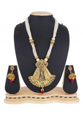 Golden Beads And Stone Studded Necklace Set