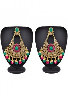 Golden And Multicolour Stone Studded Danglers