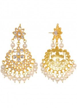 Golden White Kundan Chandbalis Style Earinngs