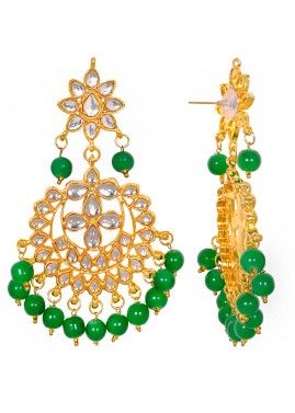 Golden Green Kundan Chandbalis Style Earinngs