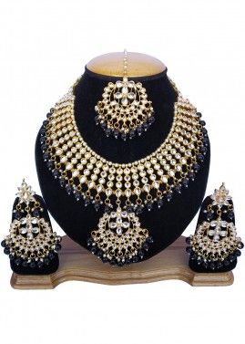 Pearl Black Stone Studded Kundan Necklace Set